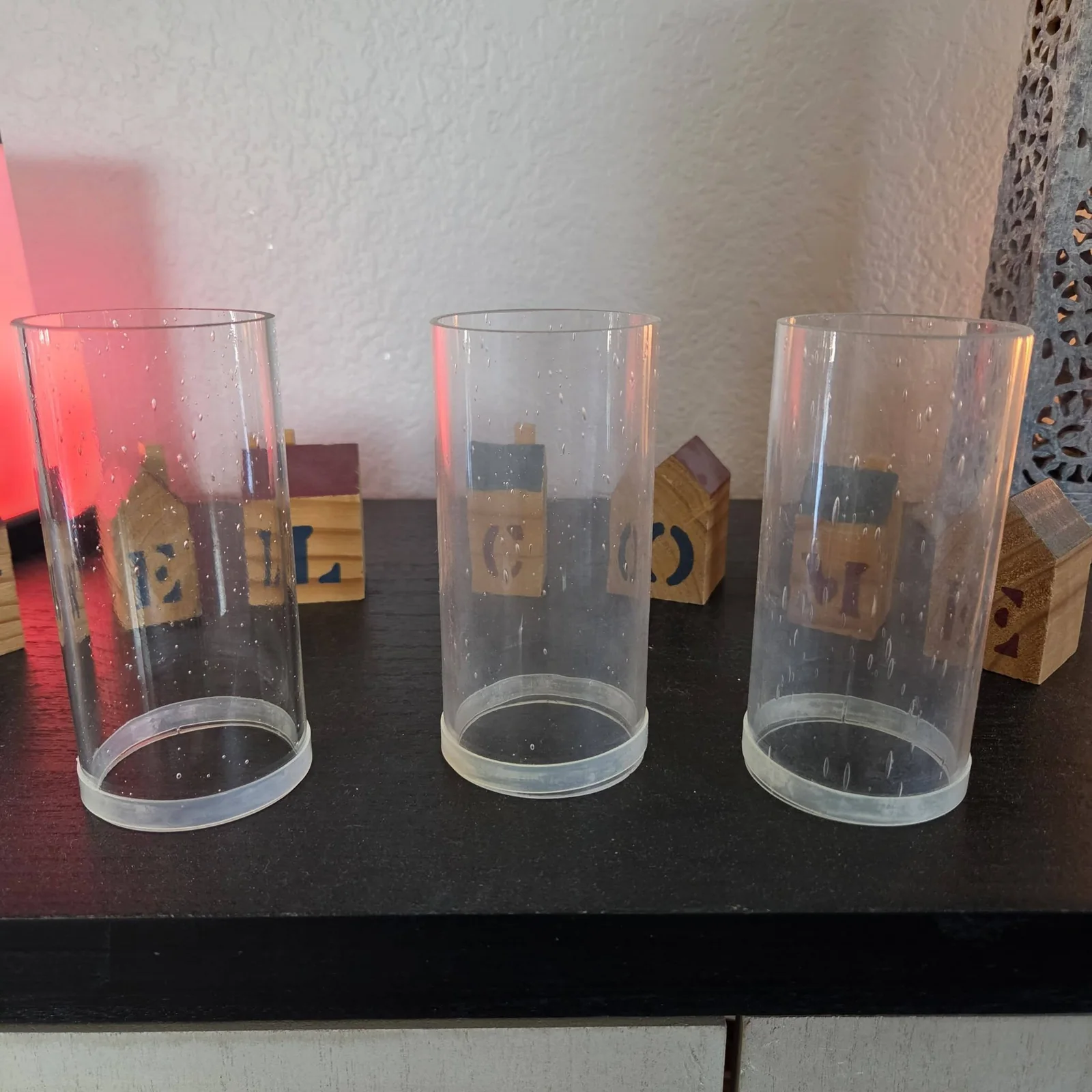 Glass cylinders with spotting before detail cleaning