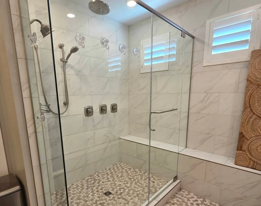 Finished large shower after Bloom & Broom cleaning