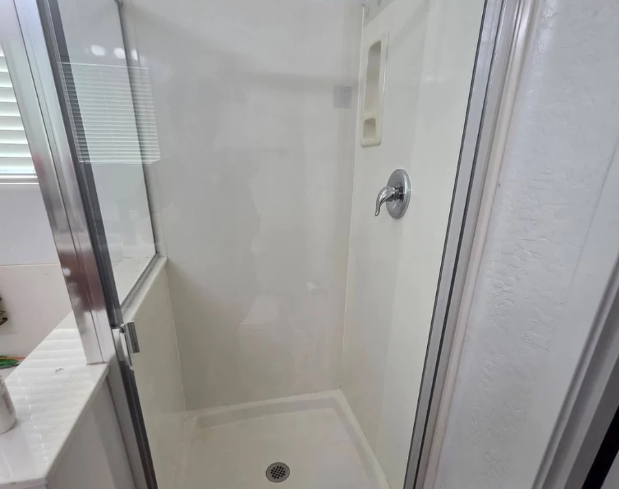 Same shower clear and clean after detailed cleaning